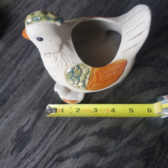 Vintage Pottery Chicken With Chick & Egg Planter 6" Partially Glazing Farmhouse - Picture 9 of 10